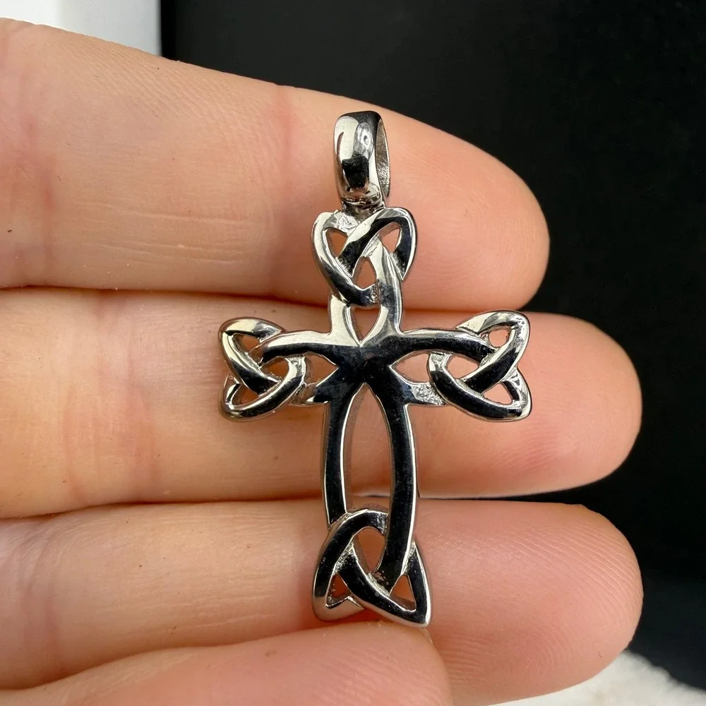 Celtic Cross Pendant Silver Tone Openwork Knot Design Small